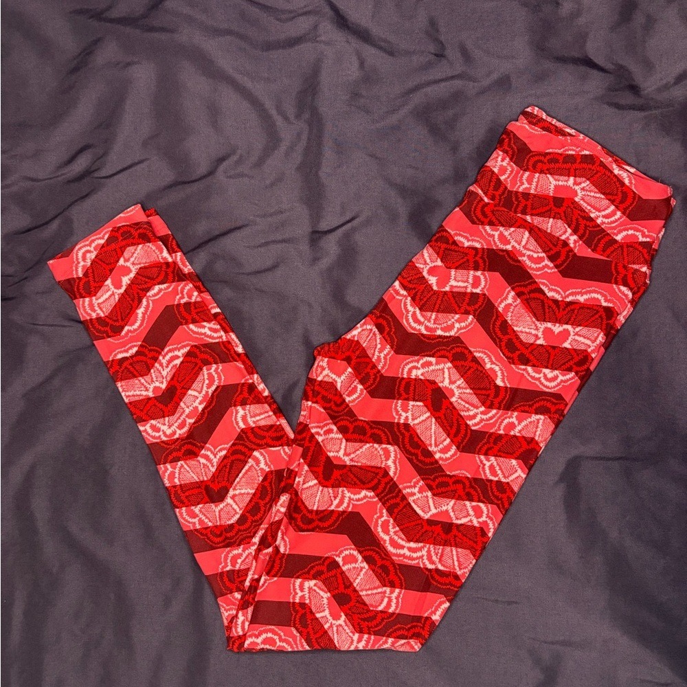 Wicked‎ Cute LuLaRoe Red and Pink With Heart Pattern Leggings | One Size | BN